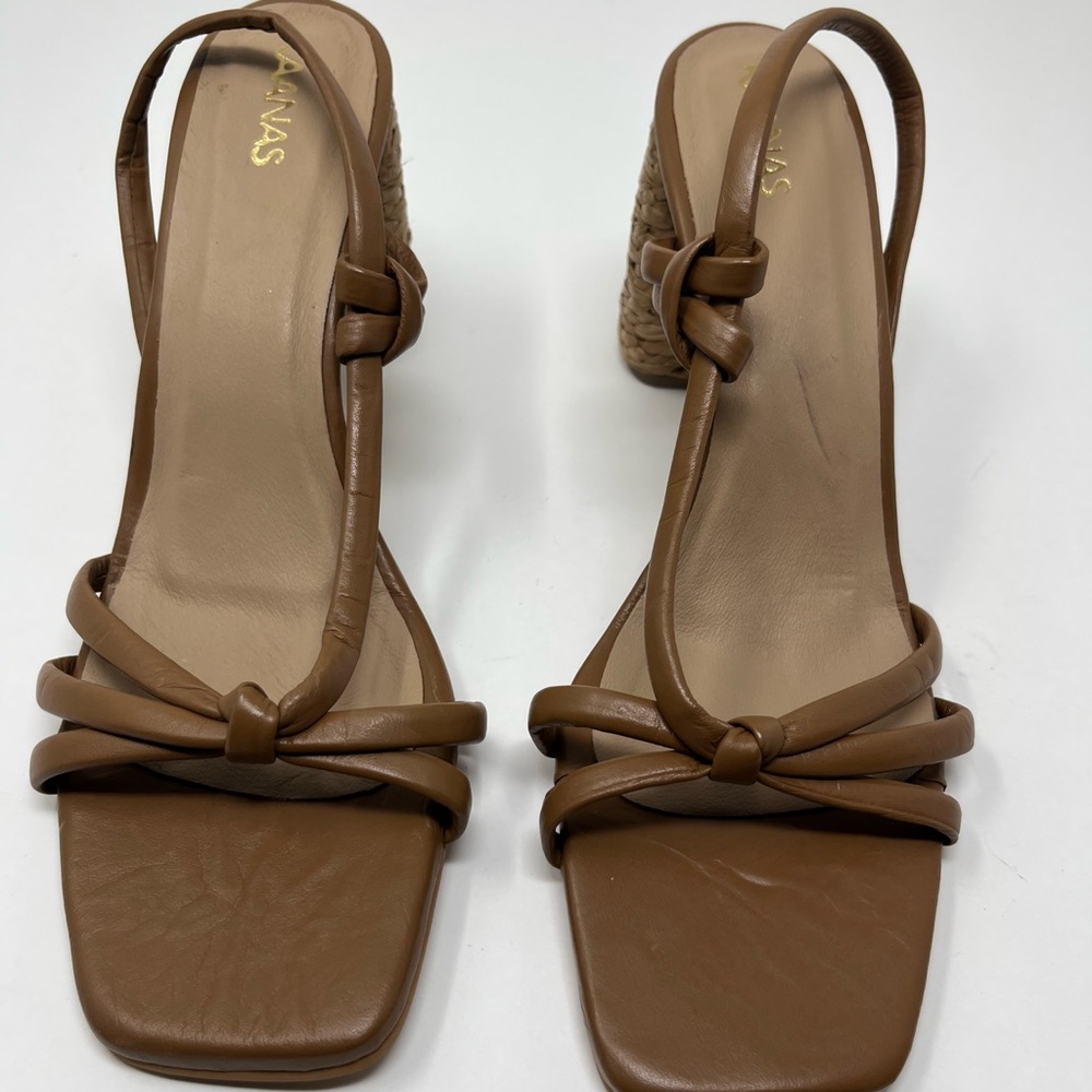 $129 MSRP | KAANAS - San Jose Strappy Raffia Heels | Brown | US 11